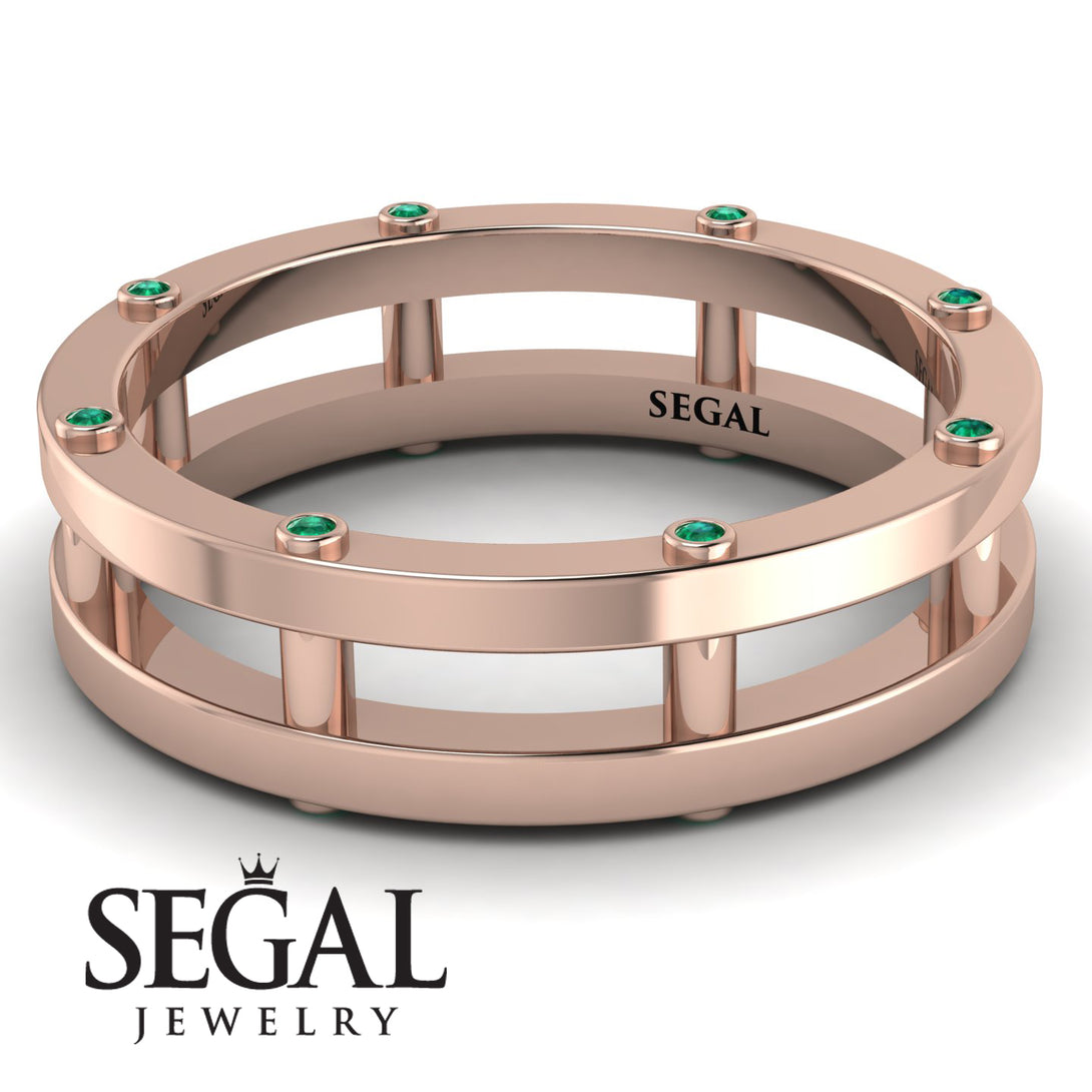 Architectural Hidden Emerald Wedding Band - Noah No. 5