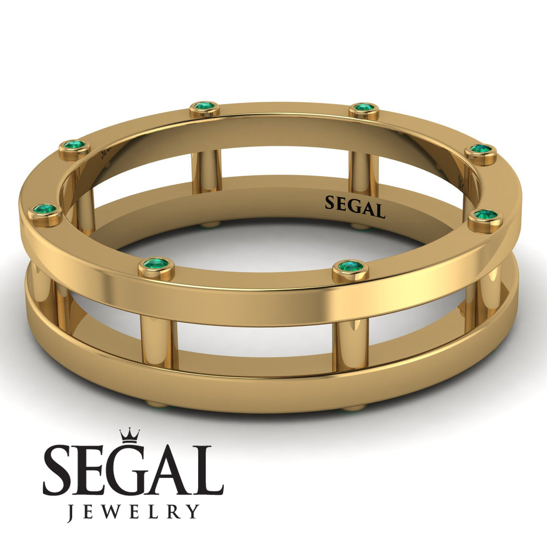 Architectural Hidden Emerald Wedding Band - Noah No. 4