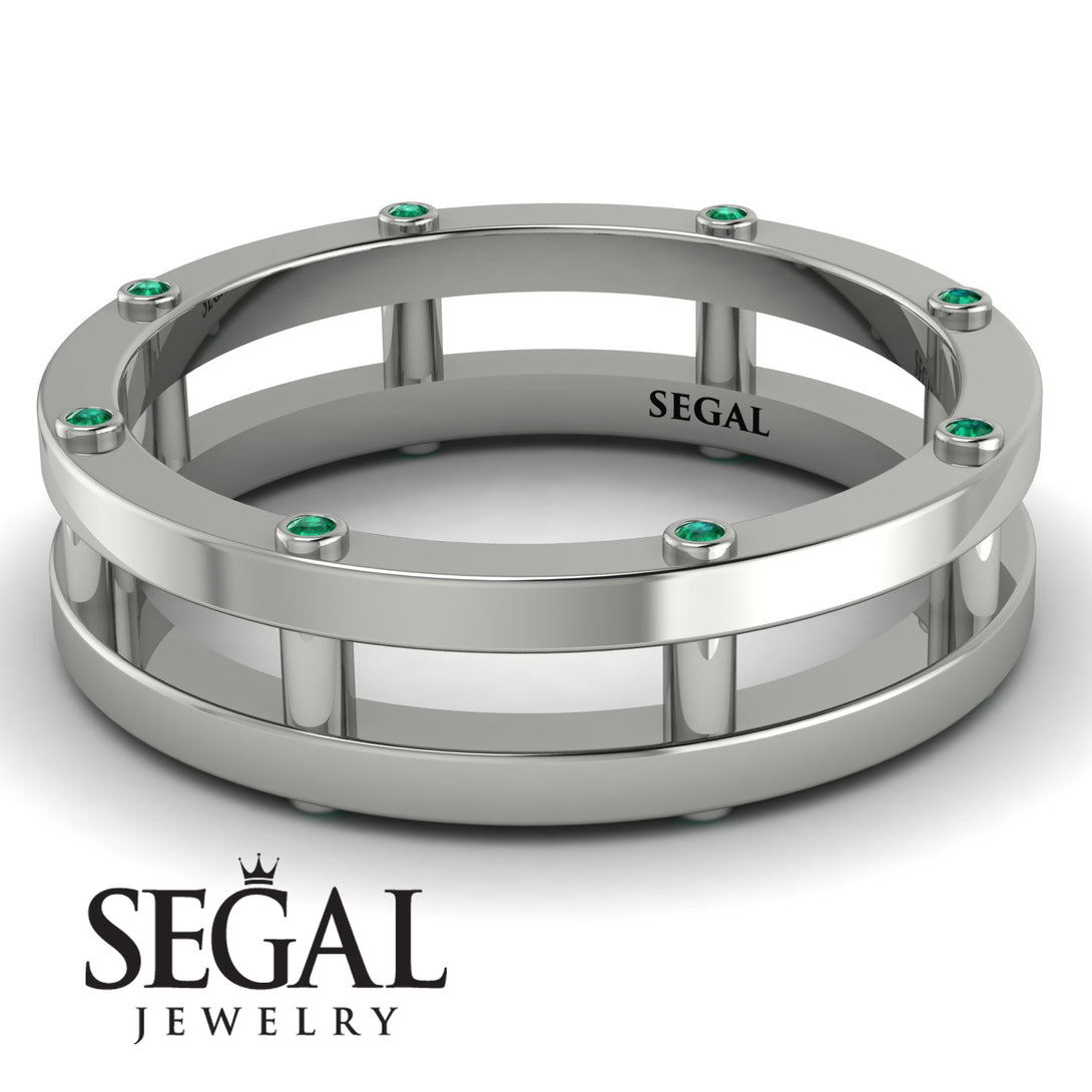 Architectural Hidden Emerald Wedding Band - Noah No. 6