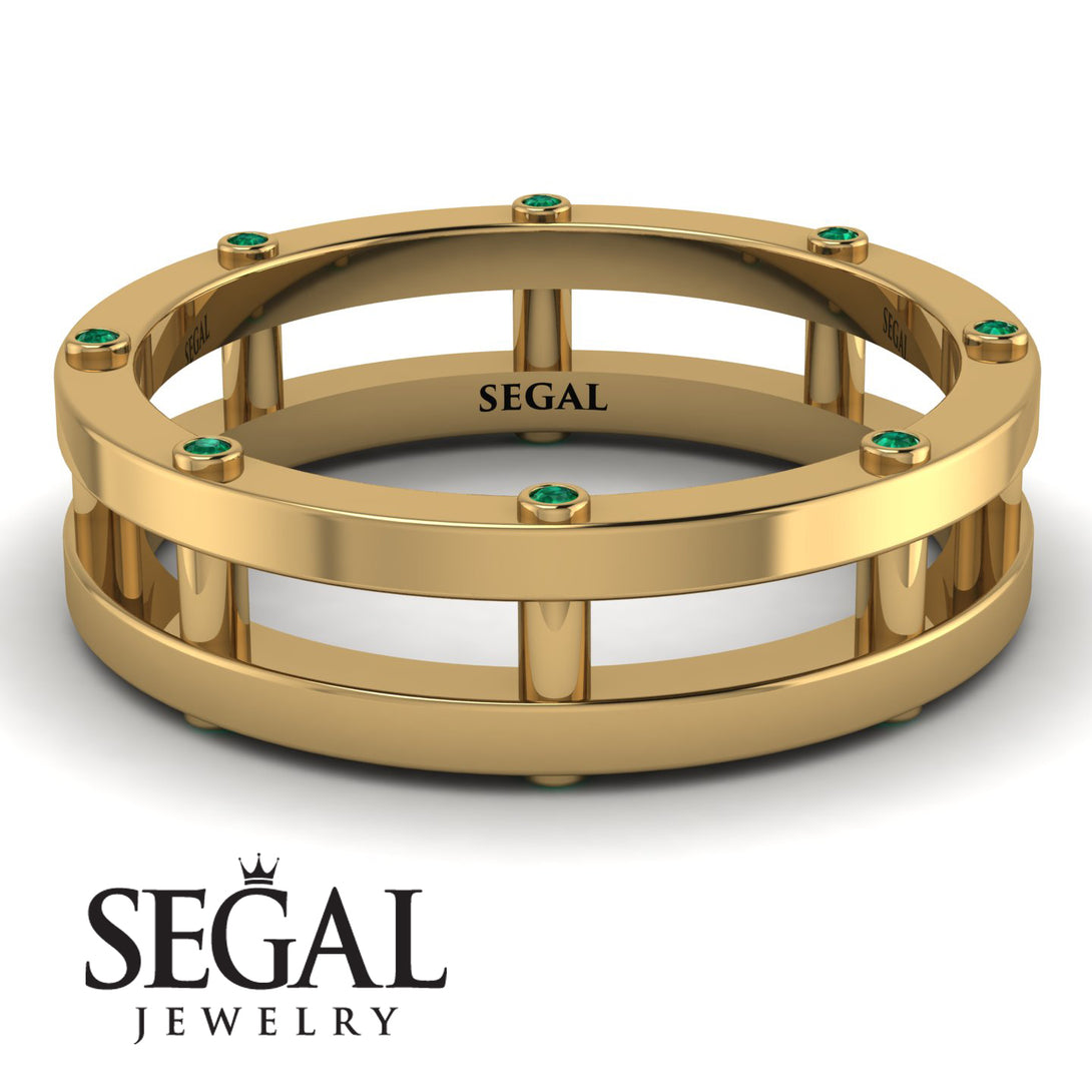 Architectural Hidden Emerald Wedding Band - Noah No. 4