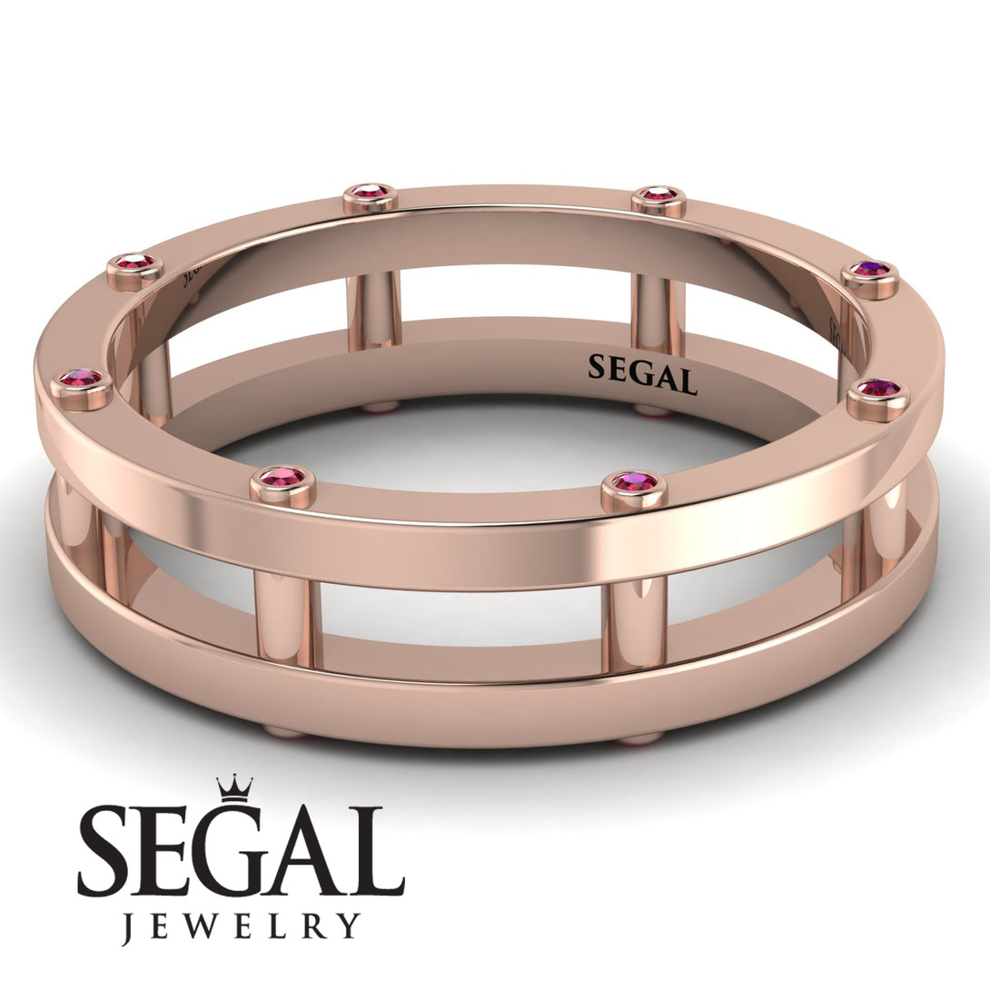 Architectural Hidden Ruby Wedding Band - Noah No. 11