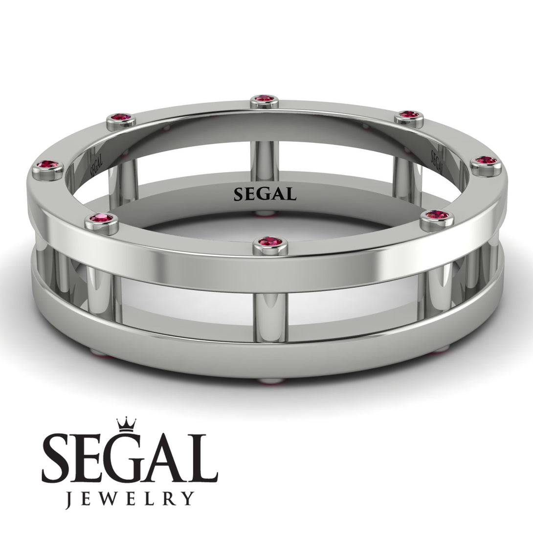 Architectural Hidden Ruby Wedding Band - Noah No. 12