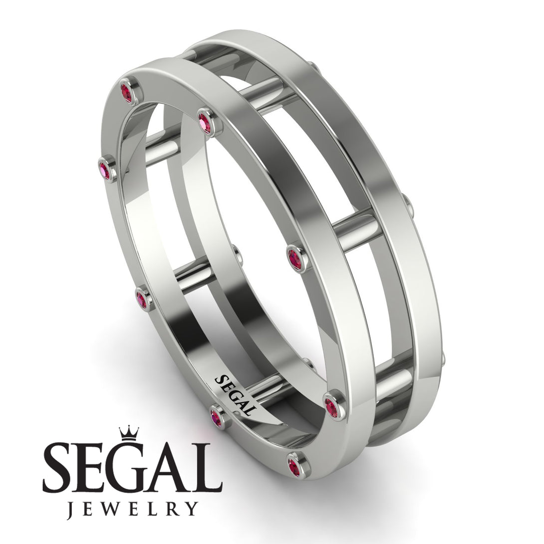 Architectural Hidden Ruby Wedding Band - Noah No. 12