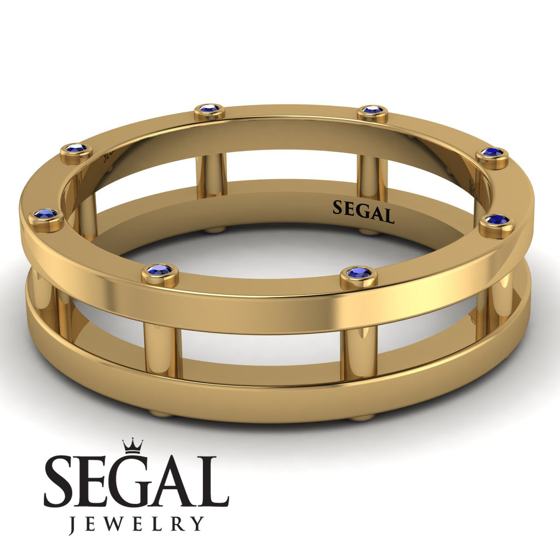 Architectural Hidden Sapphire Wedding Band - Noah No. 13