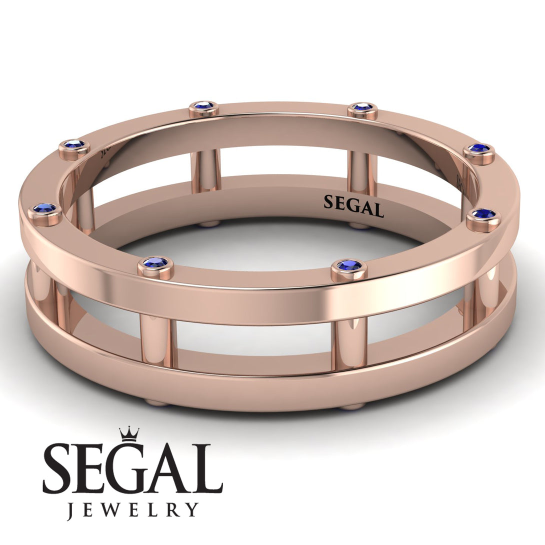 Architectural Hidden Sapphire Wedding Band - Noah No. 14