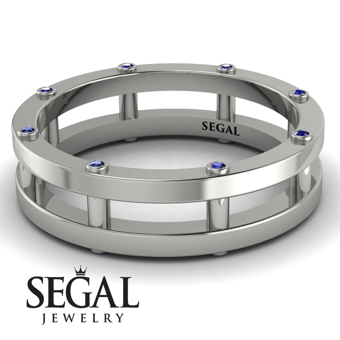 Architectural Hidden Sapphire Wedding Band - Noah No. 15