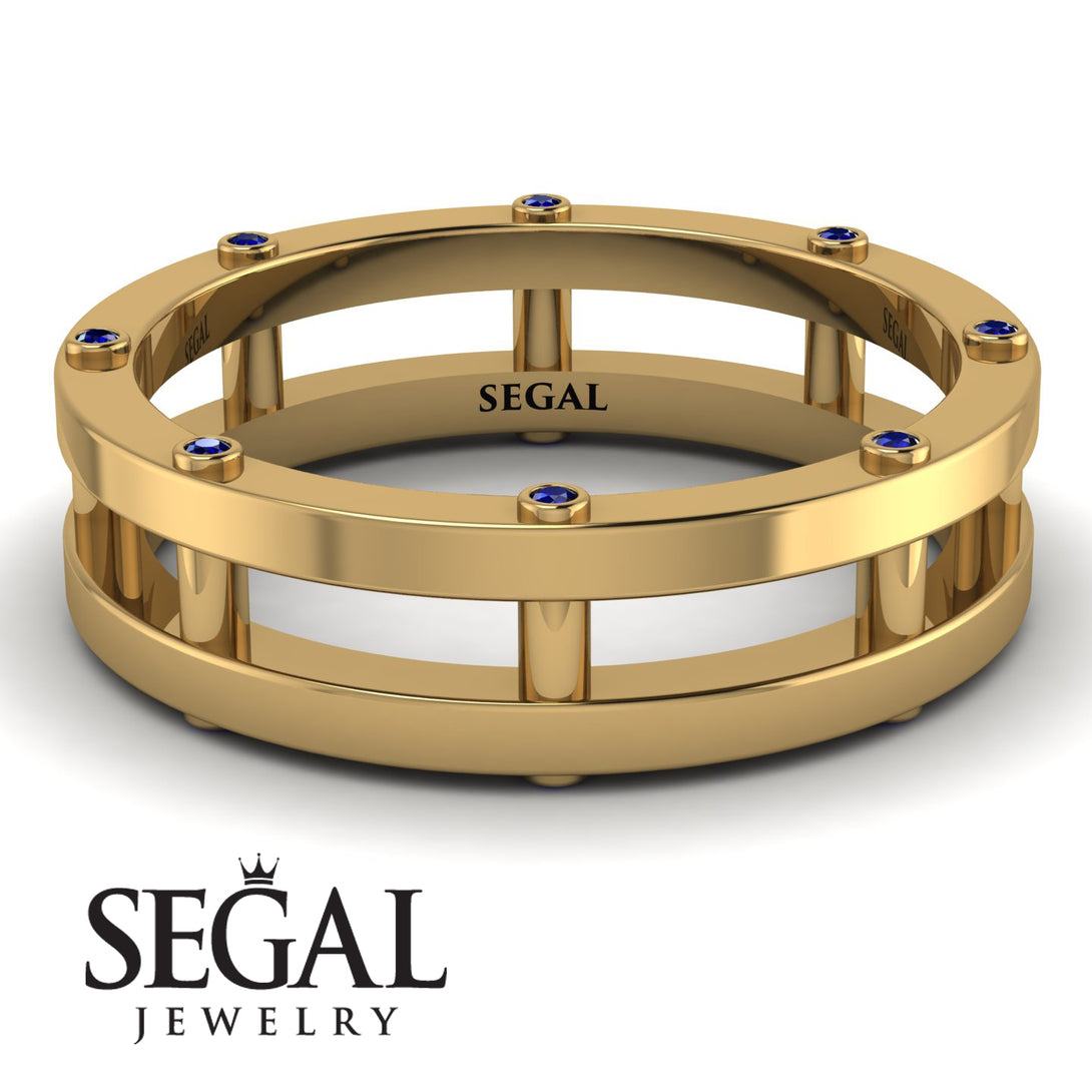 Architectural Hidden Sapphire Wedding Band - Noah No. 13