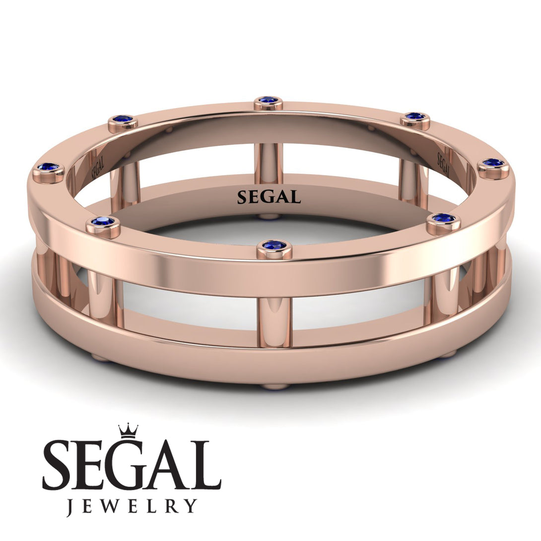 Architectural Hidden Sapphire Wedding Band - Noah No. 14