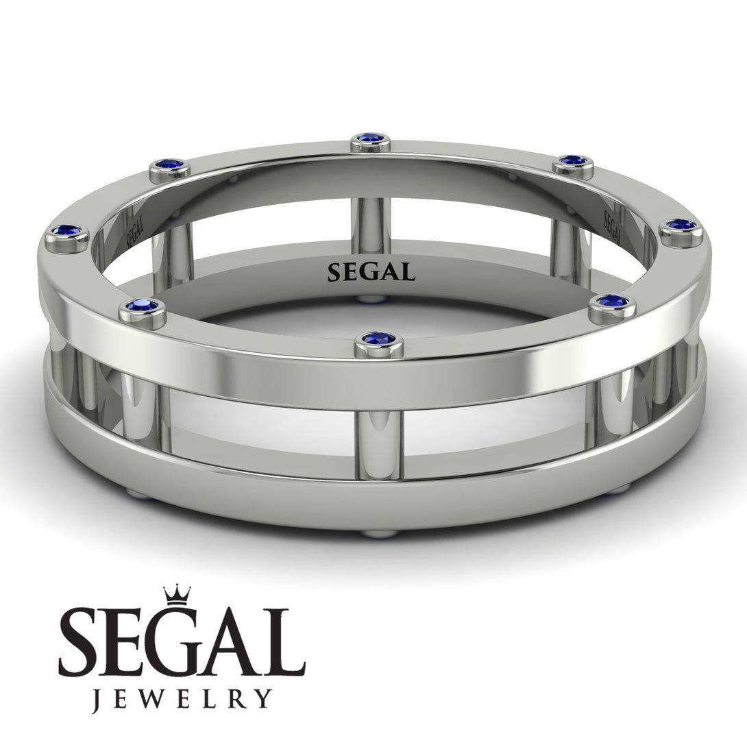 Architectural Hidden Sapphire Wedding Band - Noah No. 15