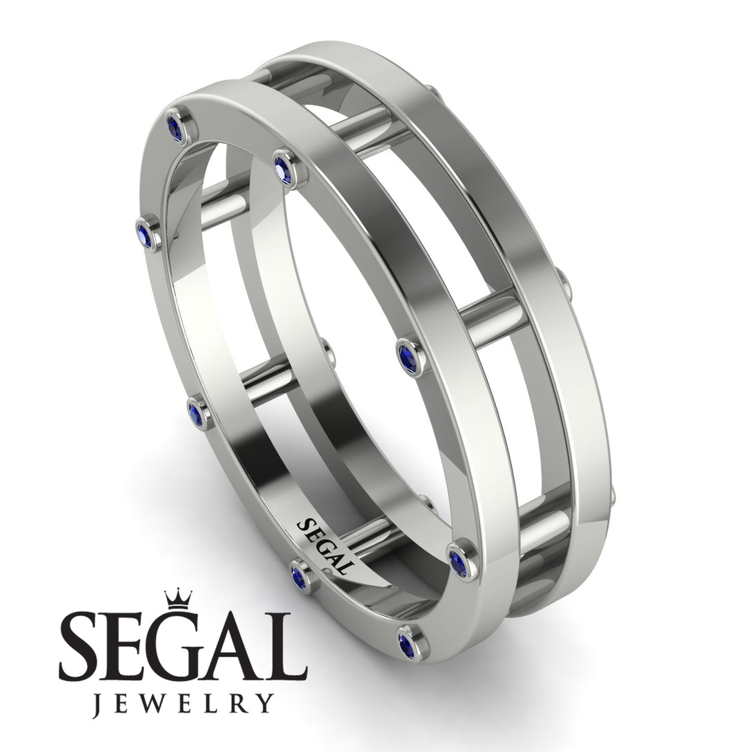 Architectural Hidden Sapphire Wedding Band - Noah No. 15