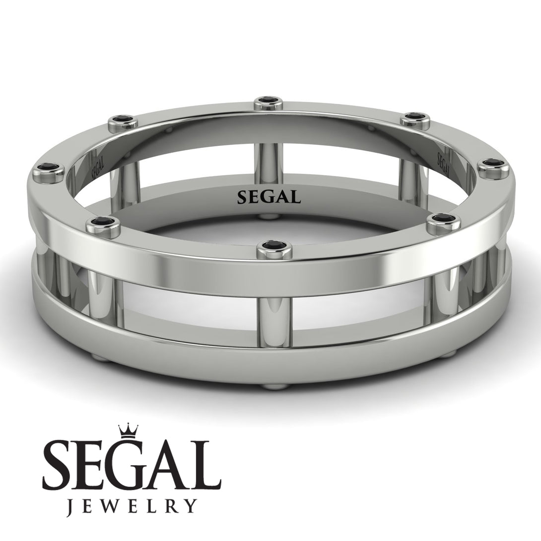 Architectural Hidden Black Diamond Wedding Band - Noah No. 9