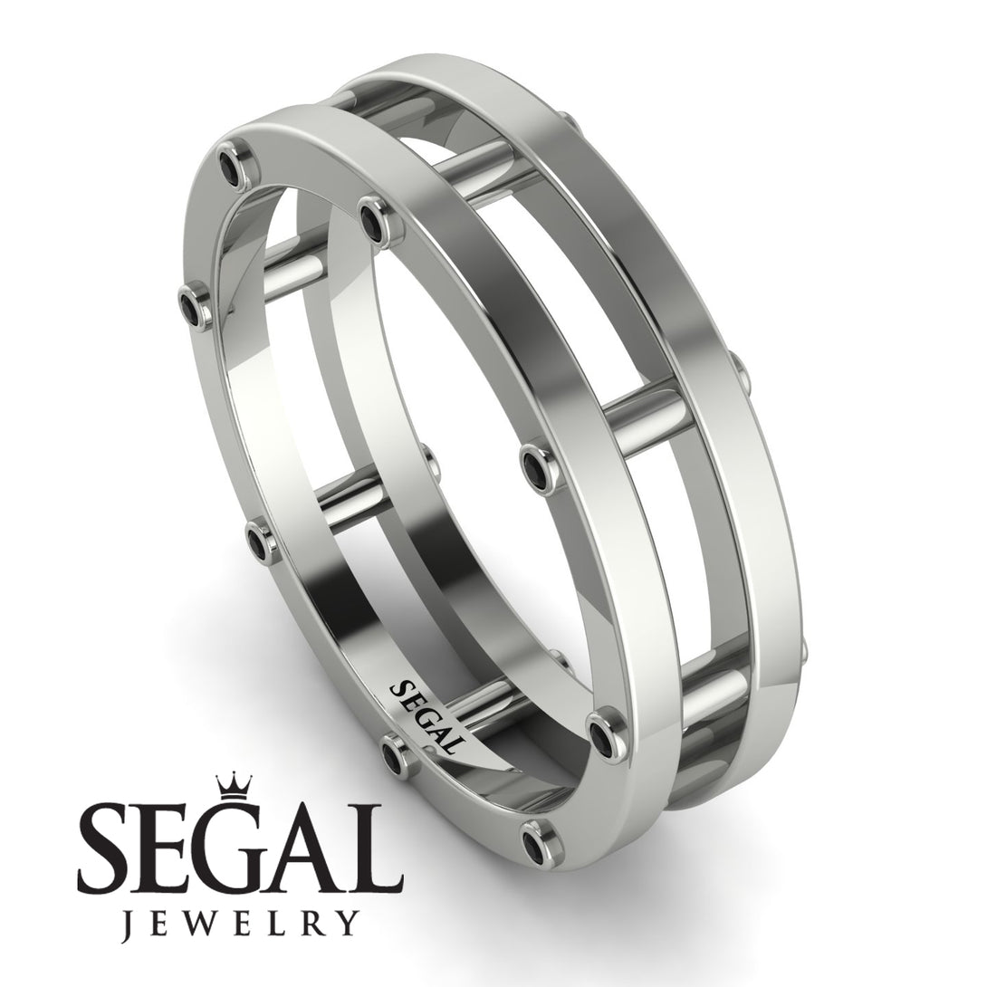 Architectural Hidden Black Diamond Wedding Band - Noah No. 9