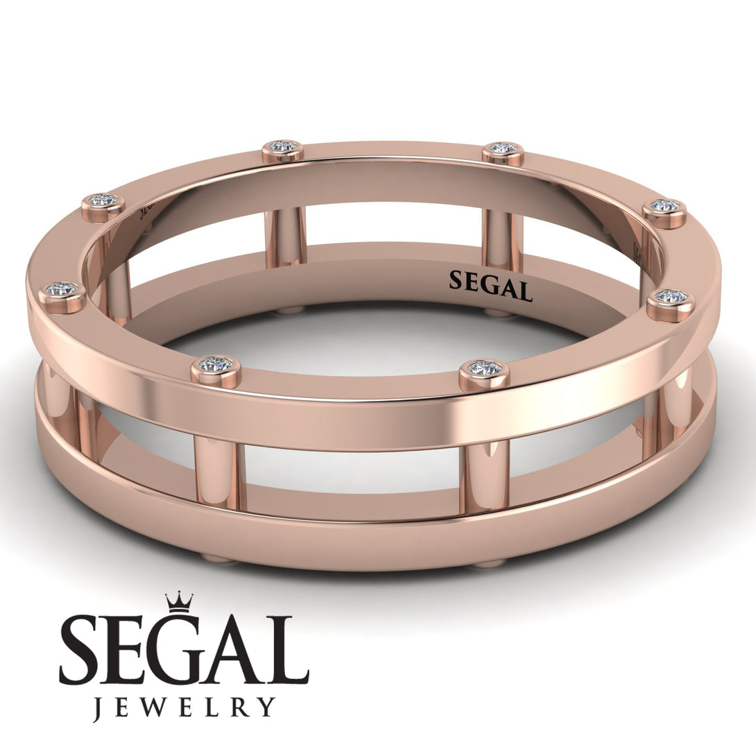 Architectural Hidden Diamond Wedding Band - Noah No. 2