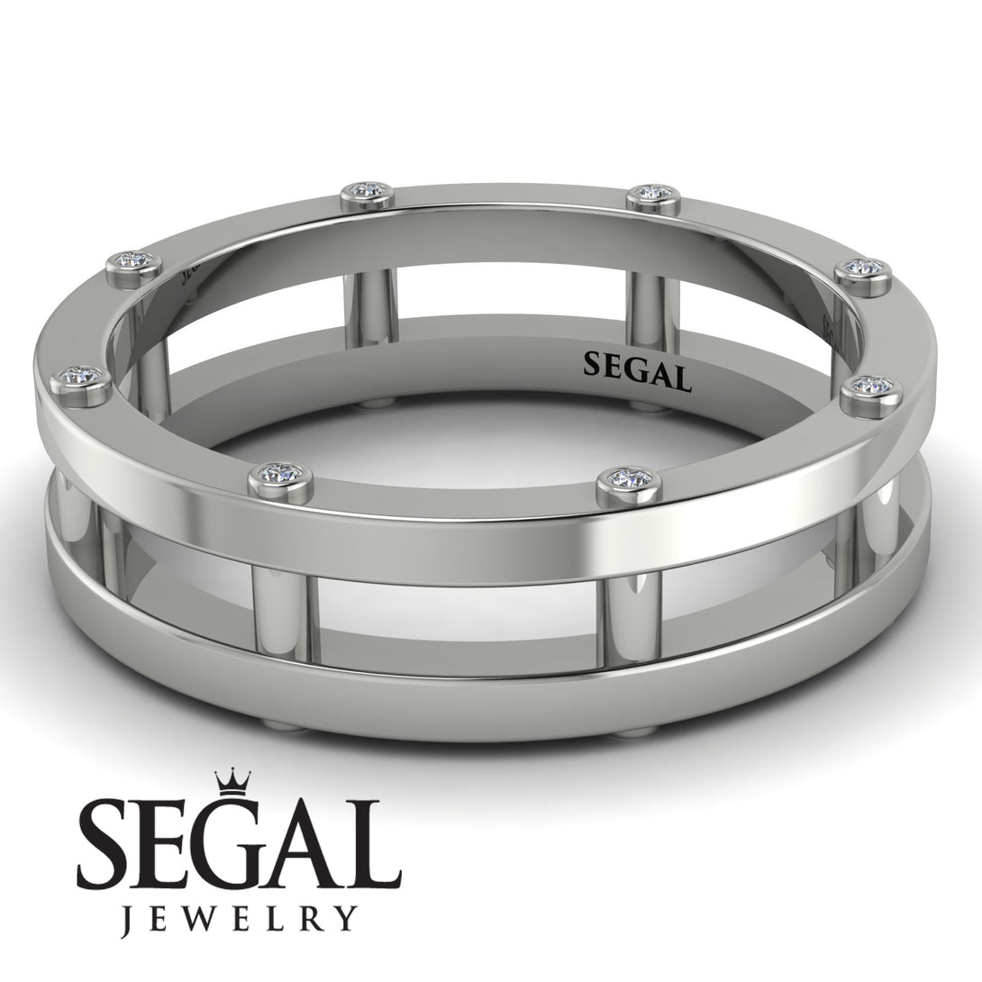 Architectural Hidden Diamond Wedding Band - Noah No. 3