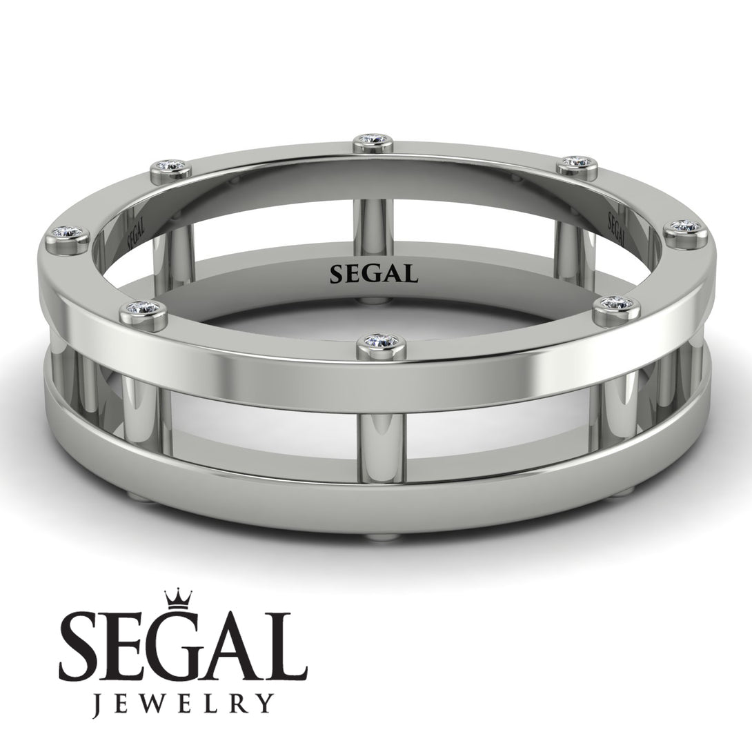 Architectural Hidden Diamond Wedding Band - Noah No. 3