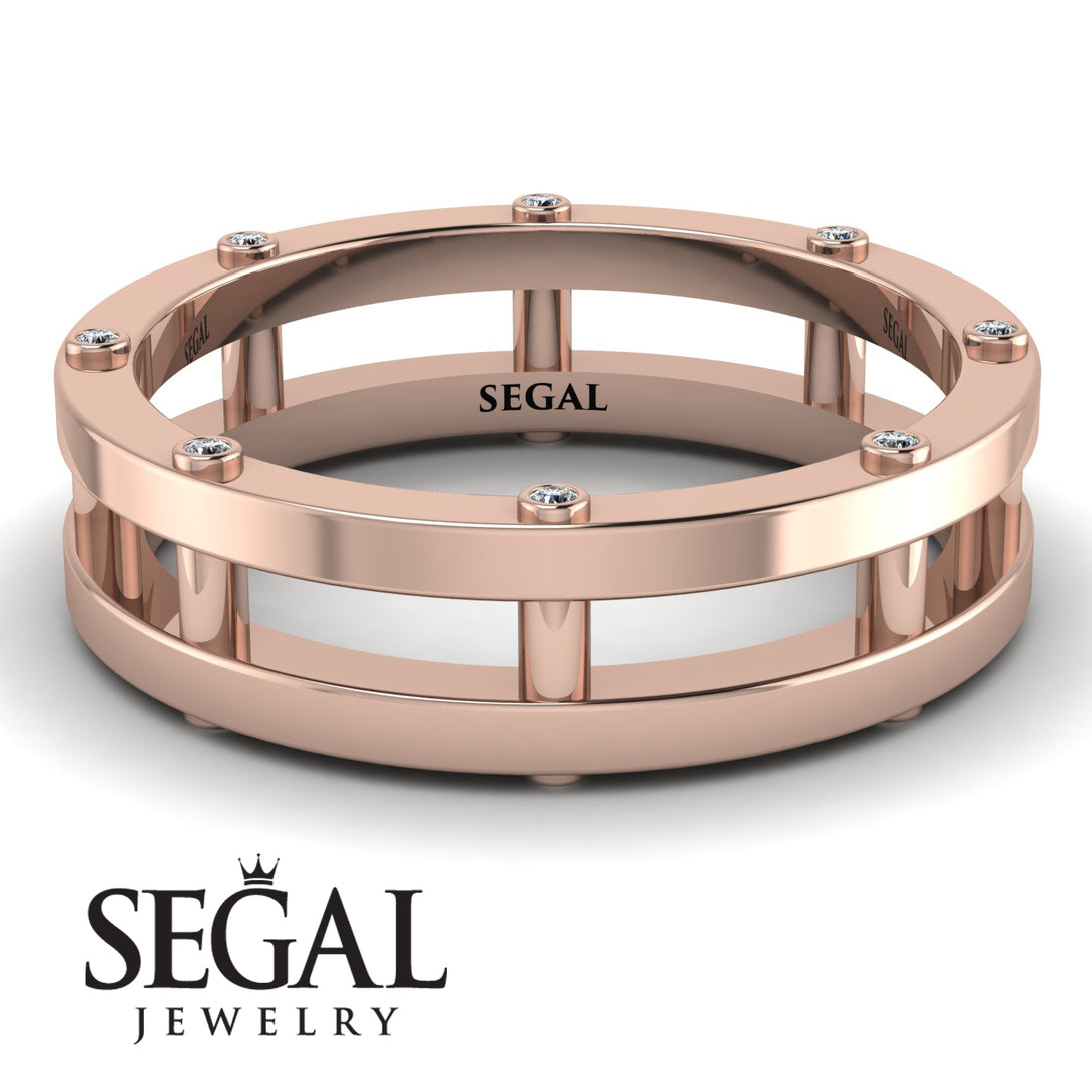 Architectural Hidden Diamond Wedding Band - Noah No. 2