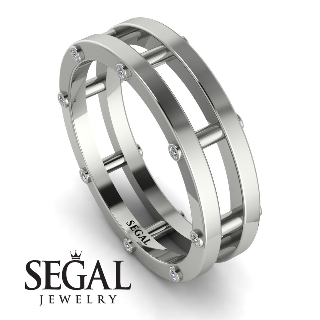 Architectural Hidden Diamond Wedding Band - Noah No. 3
