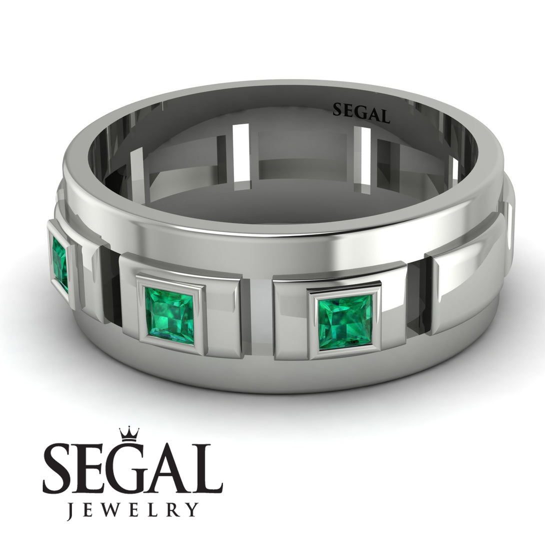 Architectural Princess Emerald Wedding Band - Henry No. 12