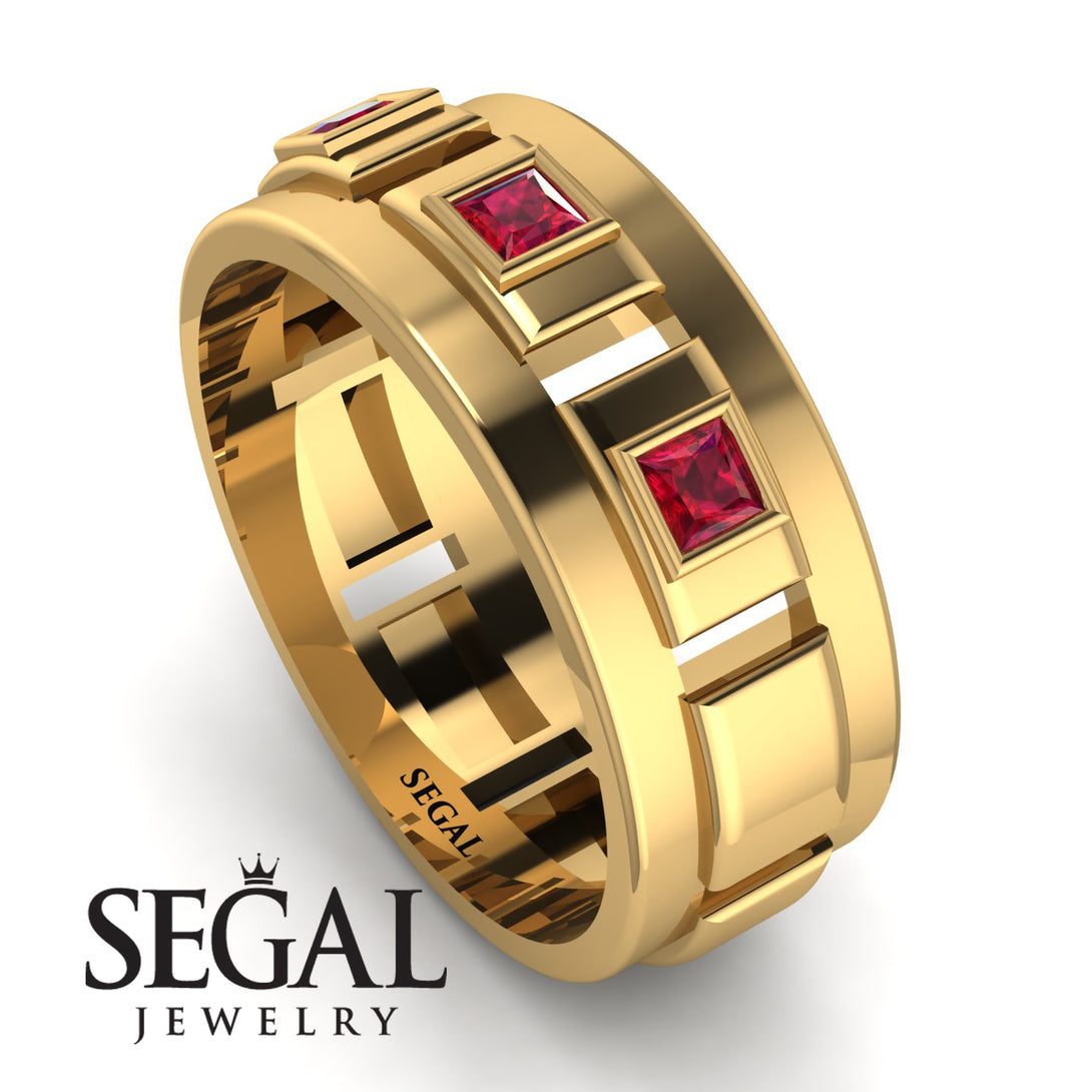Architectural Princess Ruby Wedding Band - Henry No. 7
