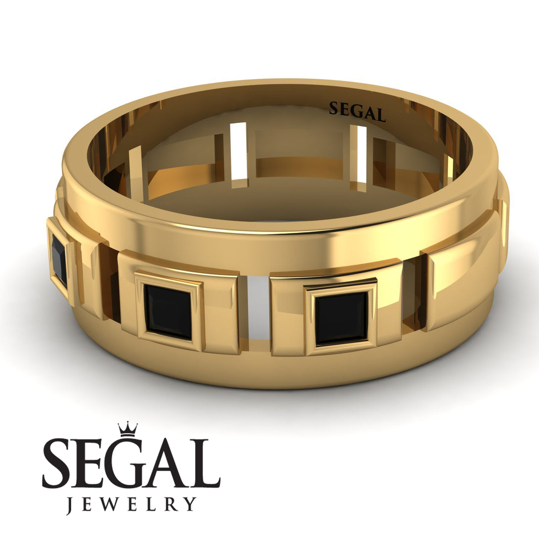 Architectural Princess Black Diamond Wedding Band - Henry No. 4