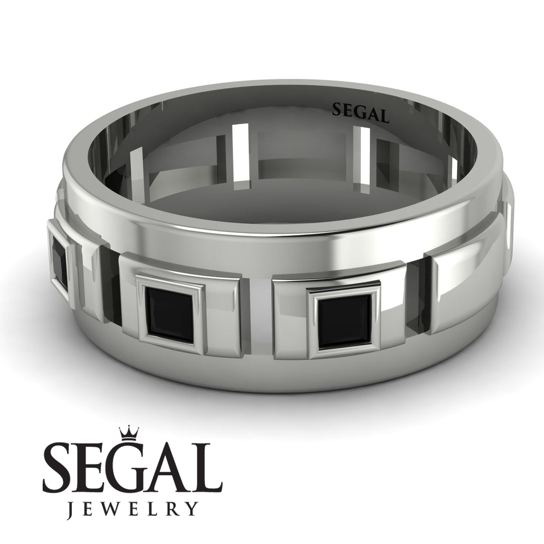 Architectural Princess Black Diamond Wedding Band - Henry No. 6