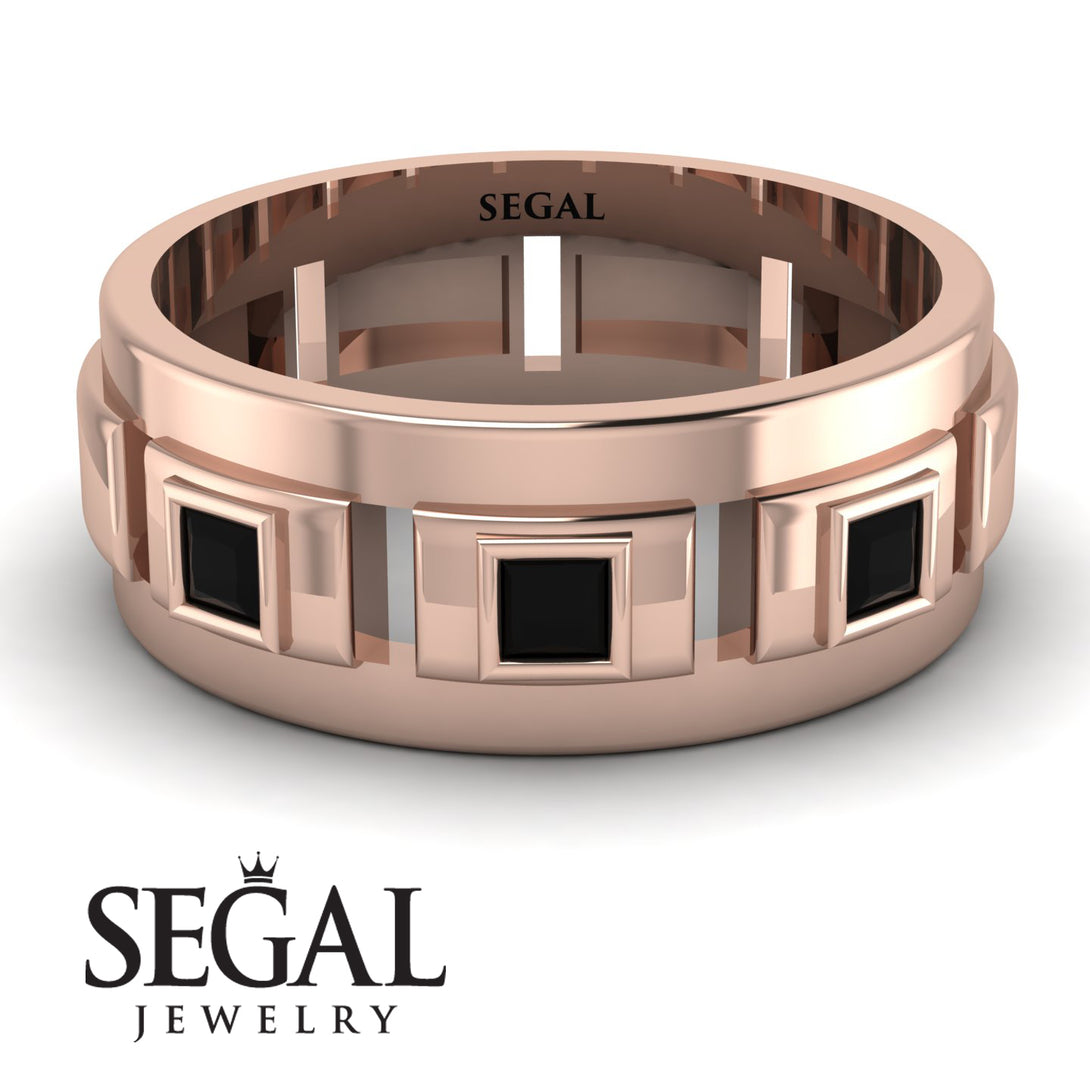 Architectural Princess Black Diamond Wedding Band - Henry No. 5