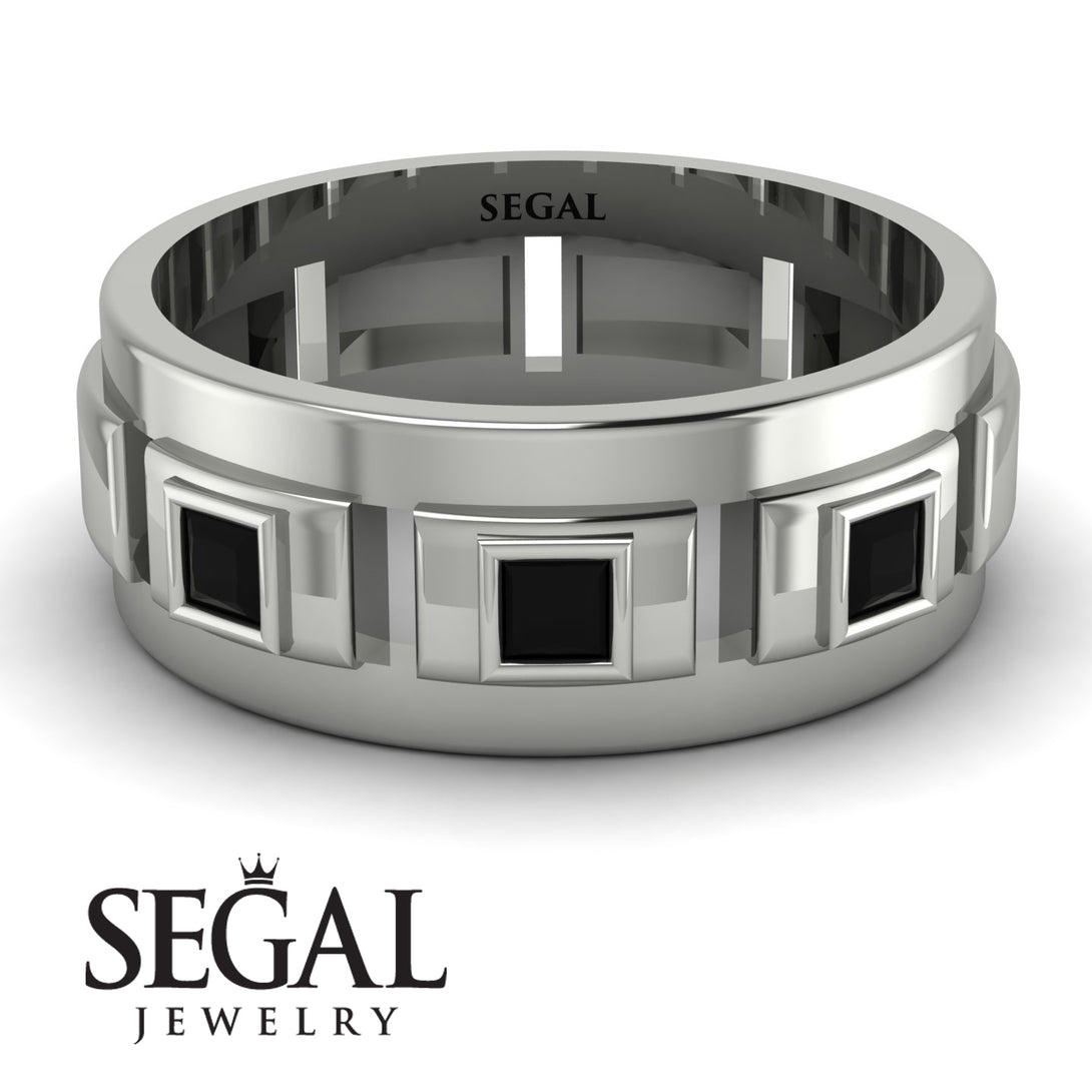 Architectural Princess Black Diamond Wedding Band - Henry No. 6