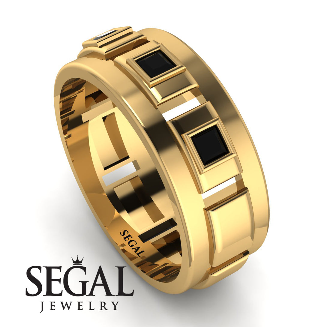 Architectural Princess Black Diamond Wedding Band - Henry No. 4