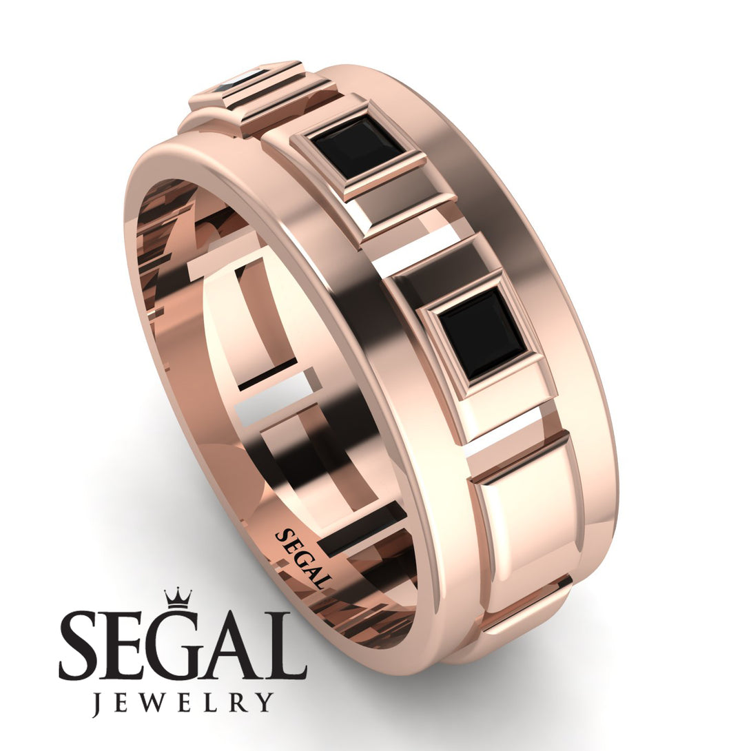 Architectural Princess Black Diamond Wedding Band - Henry No. 5