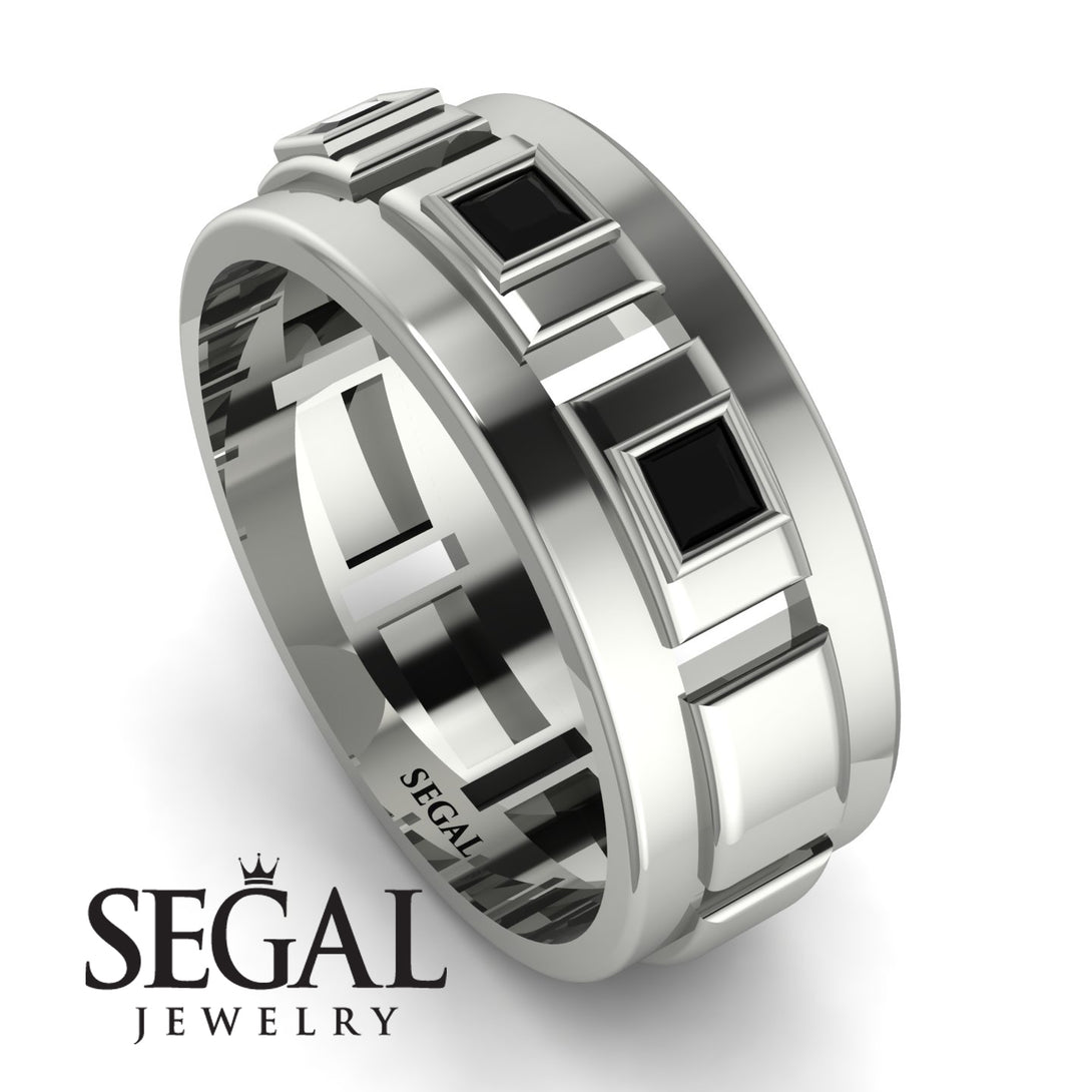 Architectural Princess Black Diamond Wedding Band - Henry No. 6