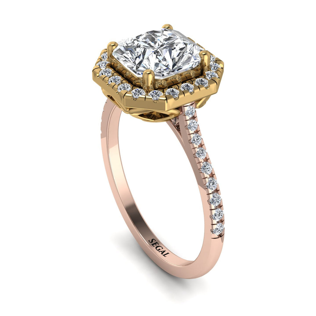 Two Tones Gorgeous Radiant Cut Diamond Pave Engagement Ring With Hidden Stone - Felicity No. 76