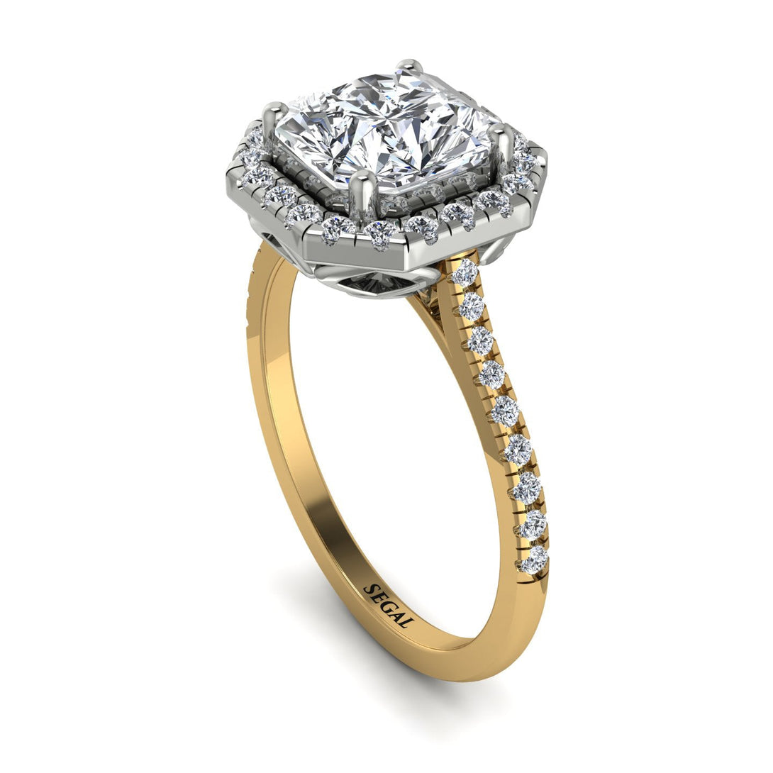 Two Tones Gorgeous Radiant Cut Diamond Pave Engagement Ring With Hidden Stone - Felicity No. 77