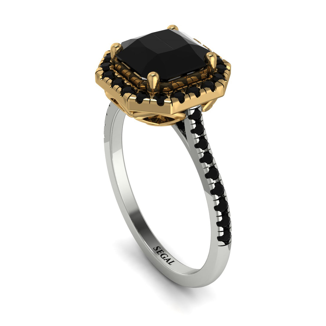 Two Tones Gorgeous Radiant Cut Black Diamond Pave Engagement Ring With Hidden Stone - Felicity No. 80