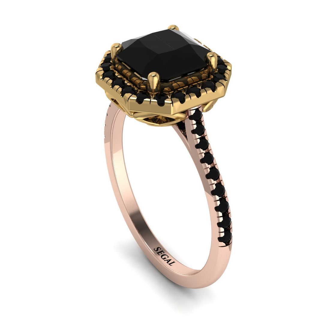 Two Tones Gorgeous Radiant Cut Black Diamond Pave Engagement Ring With Hidden Stone - Felicity No. 79