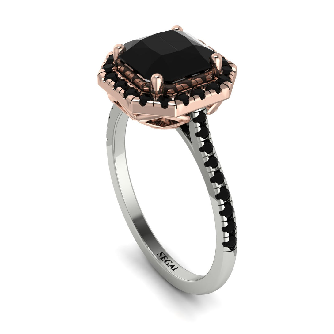 Two Tones Gorgeous Radiant Cut Black Diamond Pave Engagement Ring With Hidden Stone - Felicity No. 81