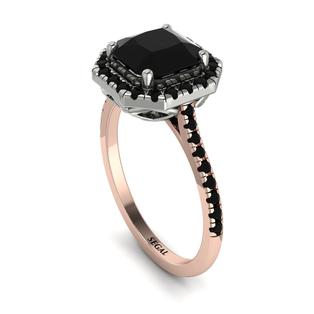 Two Tones Gorgeous Radiant Cut Black Diamond Pave Engagement Ring With Hidden Stone - Felicity No. 81