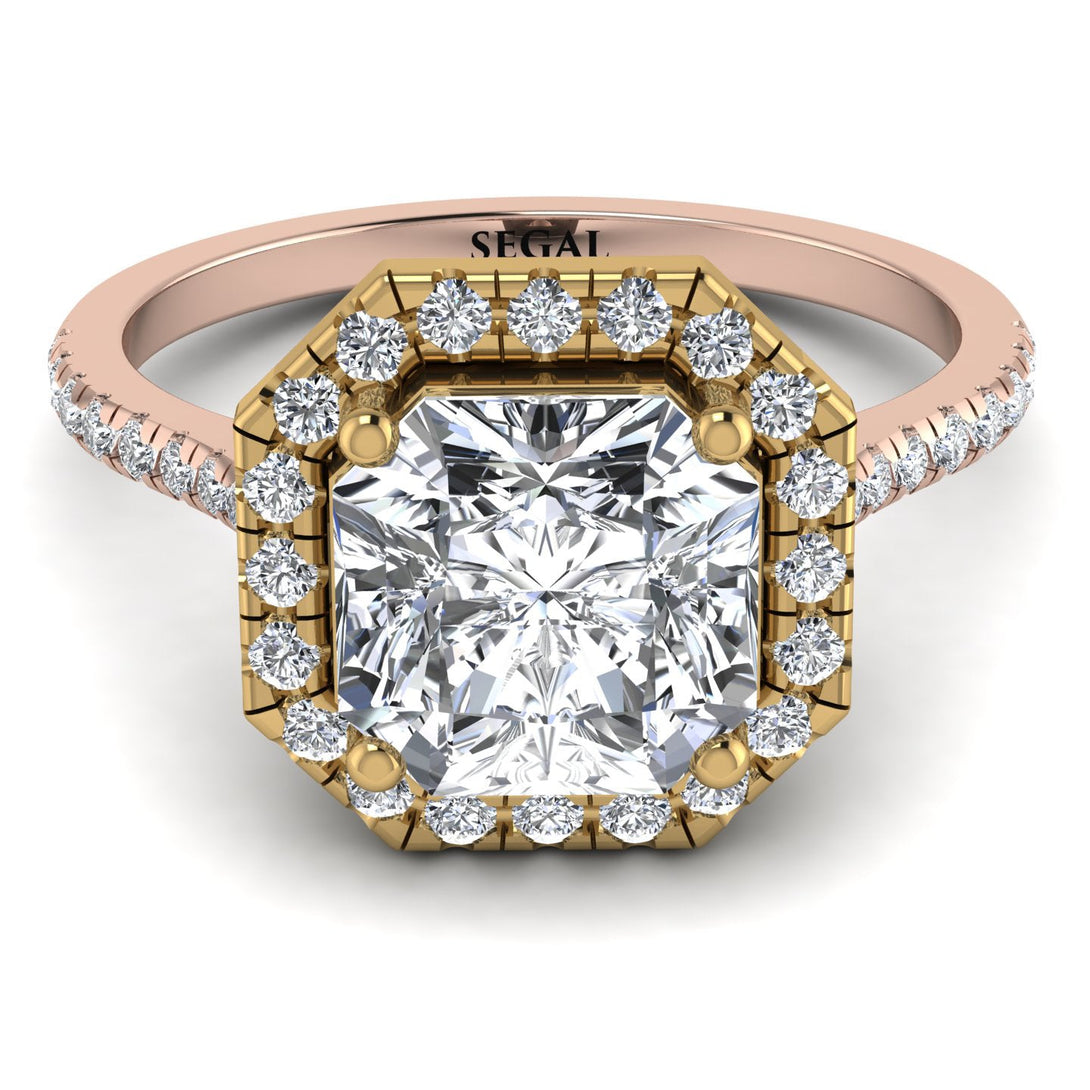 Two Tones Gorgeous Radiant Cut Diamond Pave Engagement Ring With Hidden Stone - Felicity No. 76