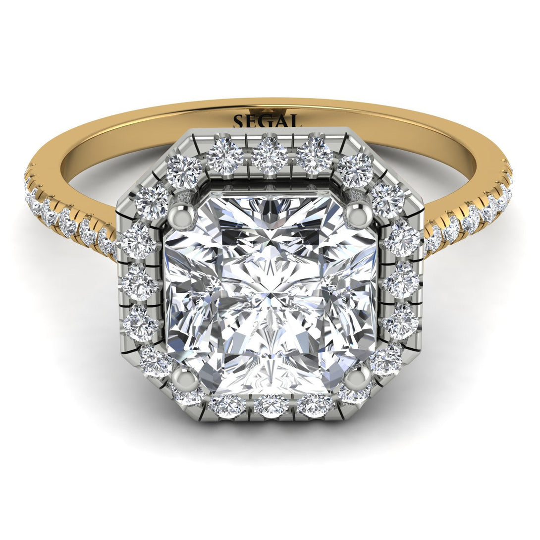 Two Tones Gorgeous Radiant Cut Diamond Pave Engagement Ring With Hidden Stone - Felicity No. 77