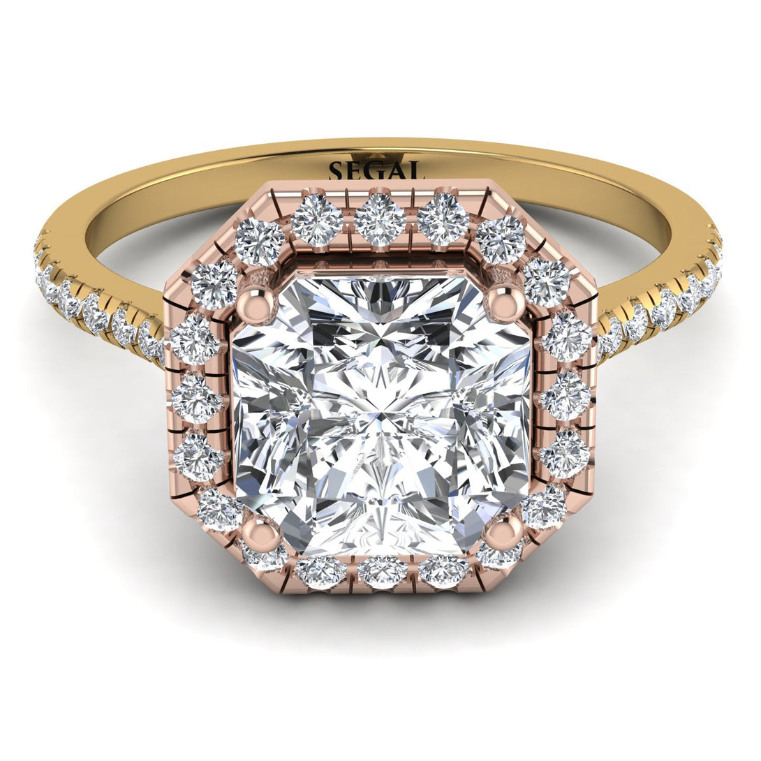 Two Tones Gorgeous Radiant Cut Diamond Pave Engagement Ring With Hidden Stone - Felicity No. 76