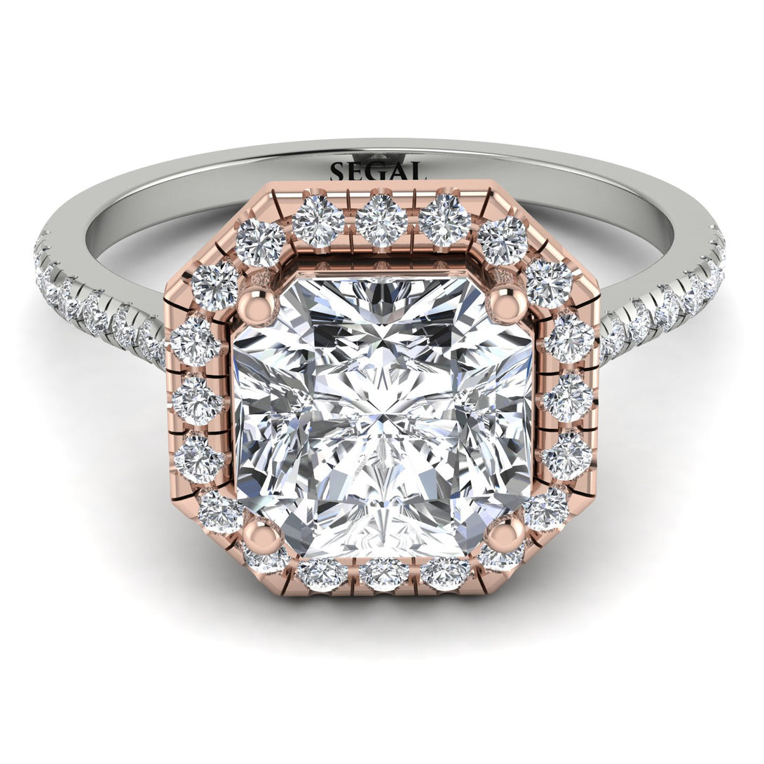 Two Tones Gorgeous Radiant Cut Diamond Pave Engagement Ring With Hidden Stone - Felicity No. 78