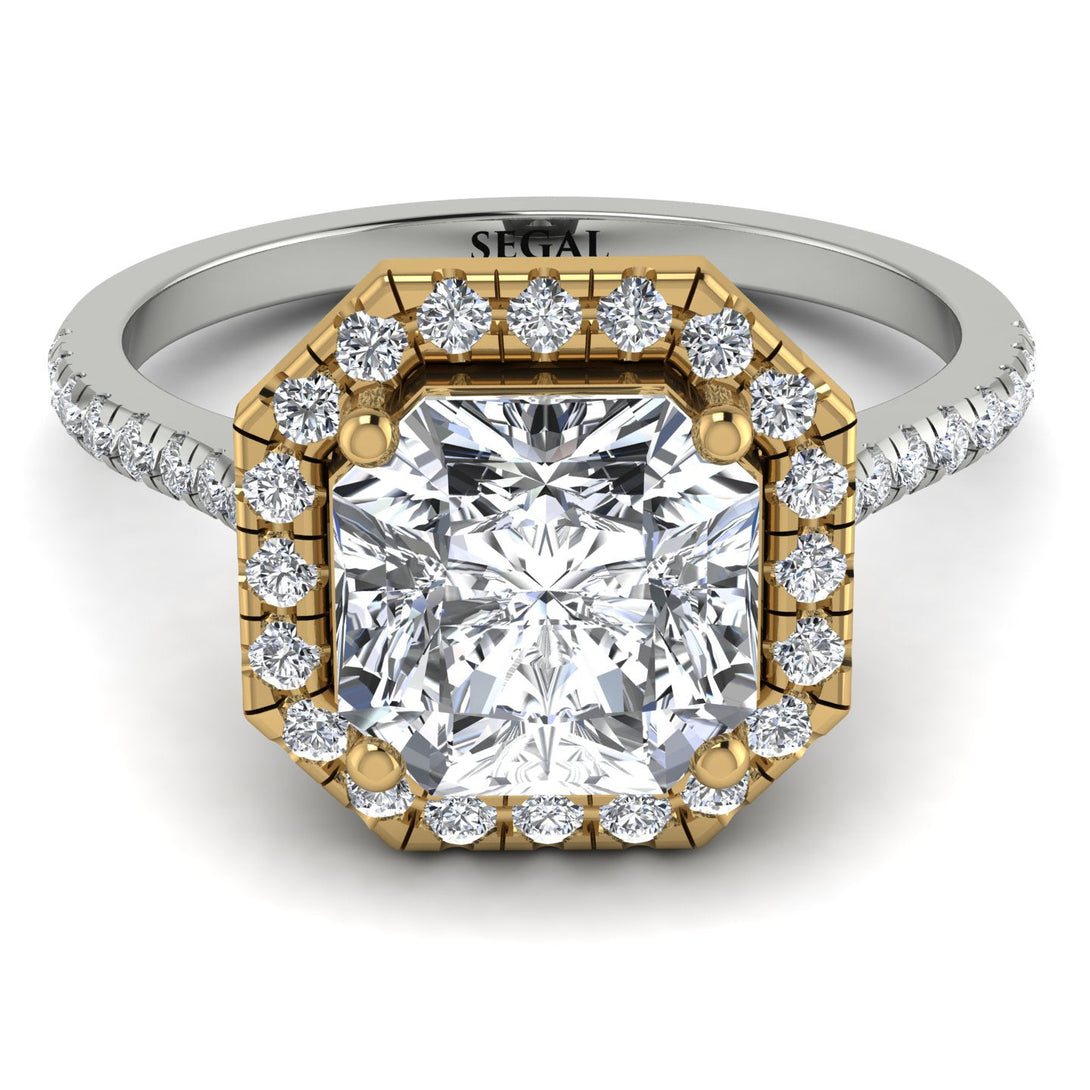 Two Tones Gorgeous Radiant Cut Diamond Pave Engagement Ring With Hidden Stone - Felicity No. 77