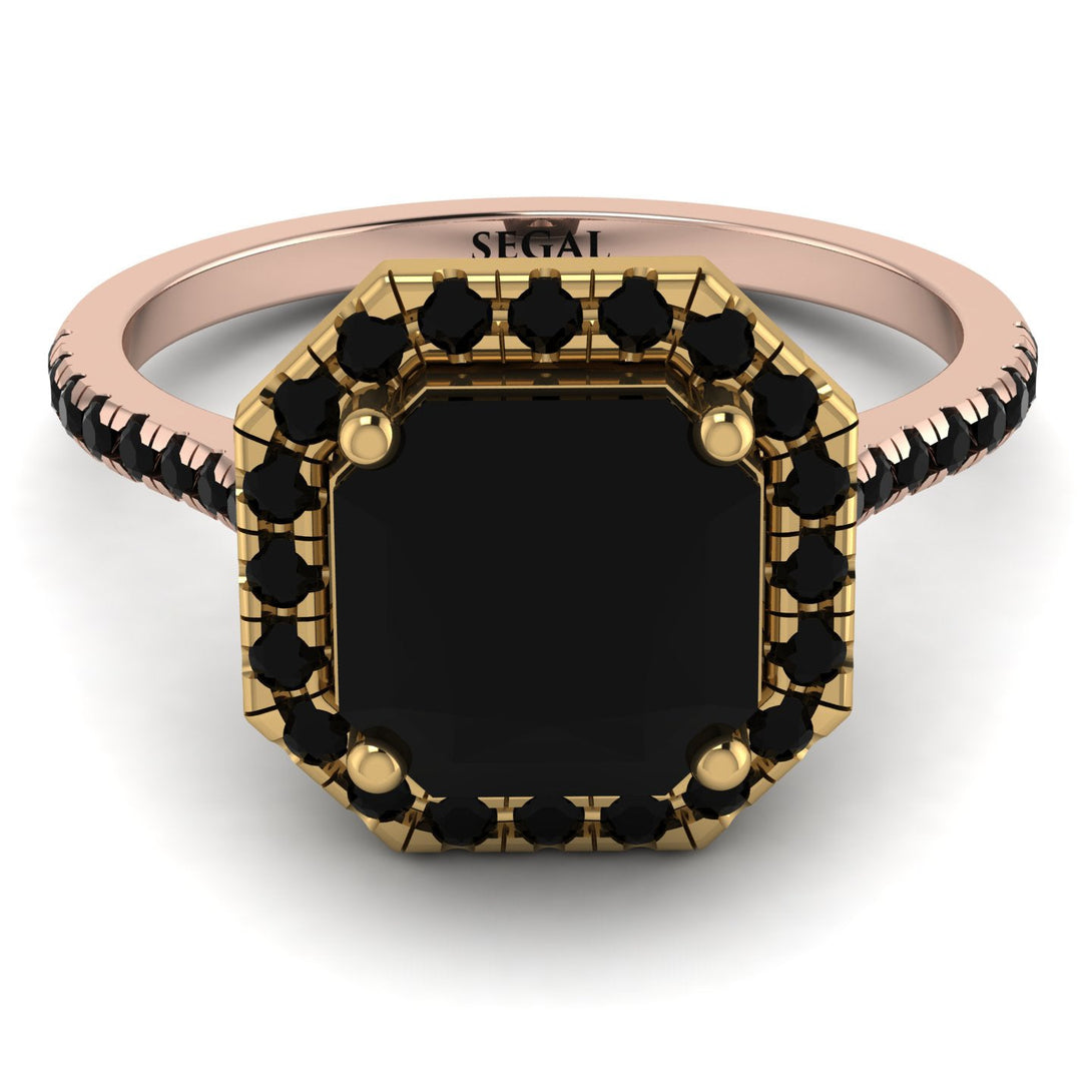 Two Tones Gorgeous Radiant Cut Black Diamond Pave Engagement Ring With Hidden Stone - Felicity No. 79