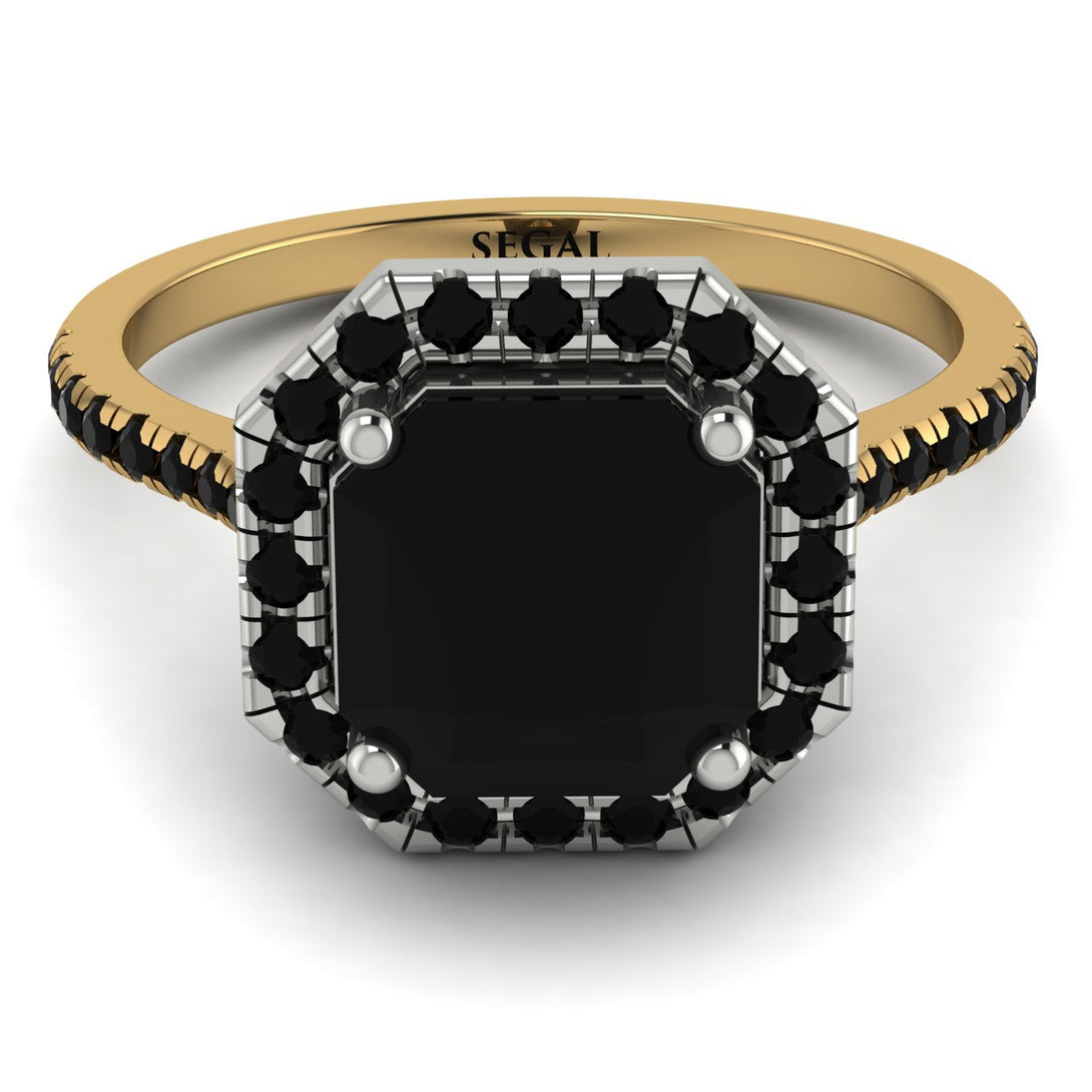 Two Tones Gorgeous Radiant Cut Black Diamond Pave Engagement Ring With Hidden Stone - Felicity No. 80