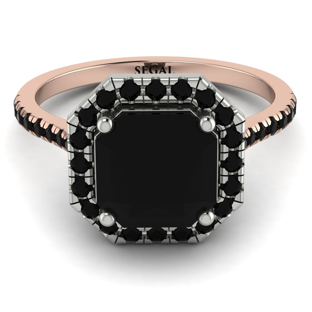 Two Tones Gorgeous Radiant Cut Black Diamond Pave Engagement Ring With Hidden Stone - Felicity No. 81