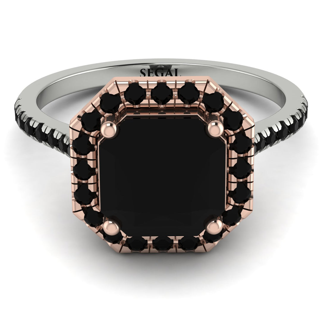 Two Tones Gorgeous Radiant Cut Black Diamond Pave Engagement Ring With Hidden Stone - Felicity No. 81