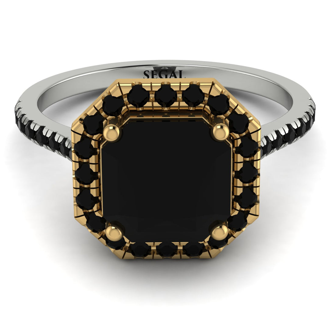 Two Tones Gorgeous Radiant Cut Black Diamond Pave Engagement Ring With Hidden Stone - Felicity No. 80