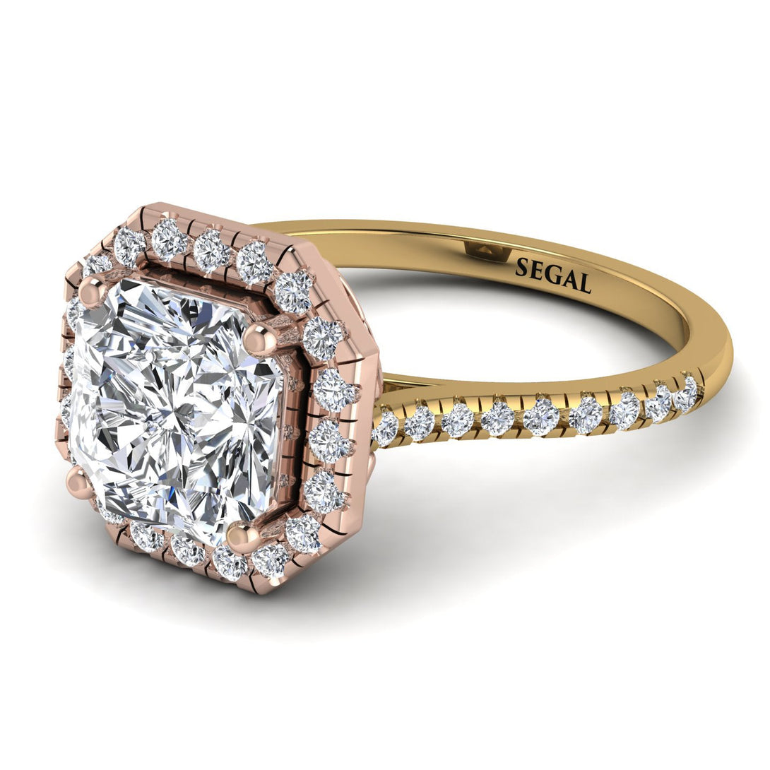 Two Tones Gorgeous Radiant Cut Diamond Pave Engagement Ring With Hidden Stone - Felicity No. 76