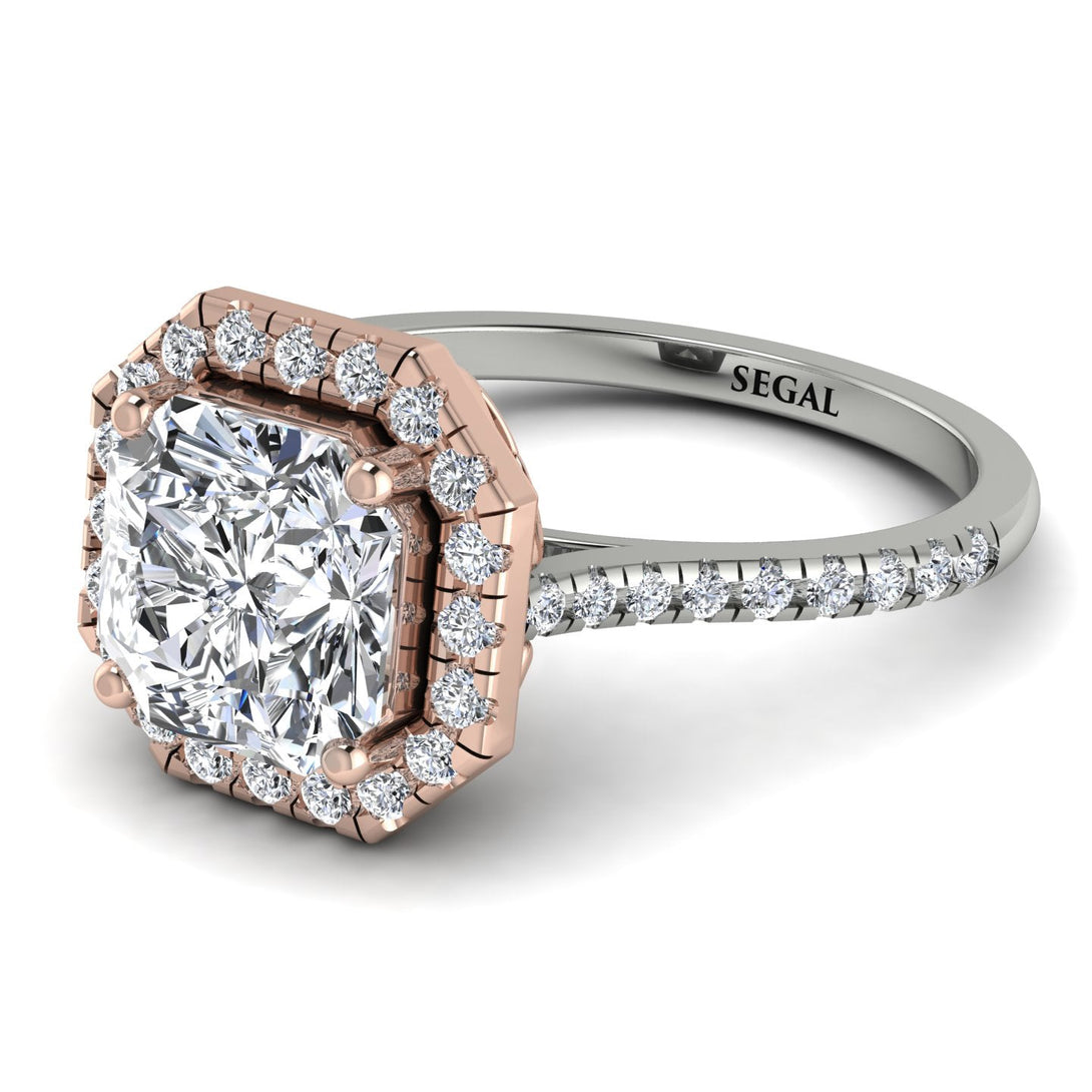 Two Tones Gorgeous Radiant Cut Diamond Pave Engagement Ring With Hidden Stone - Felicity No. 78