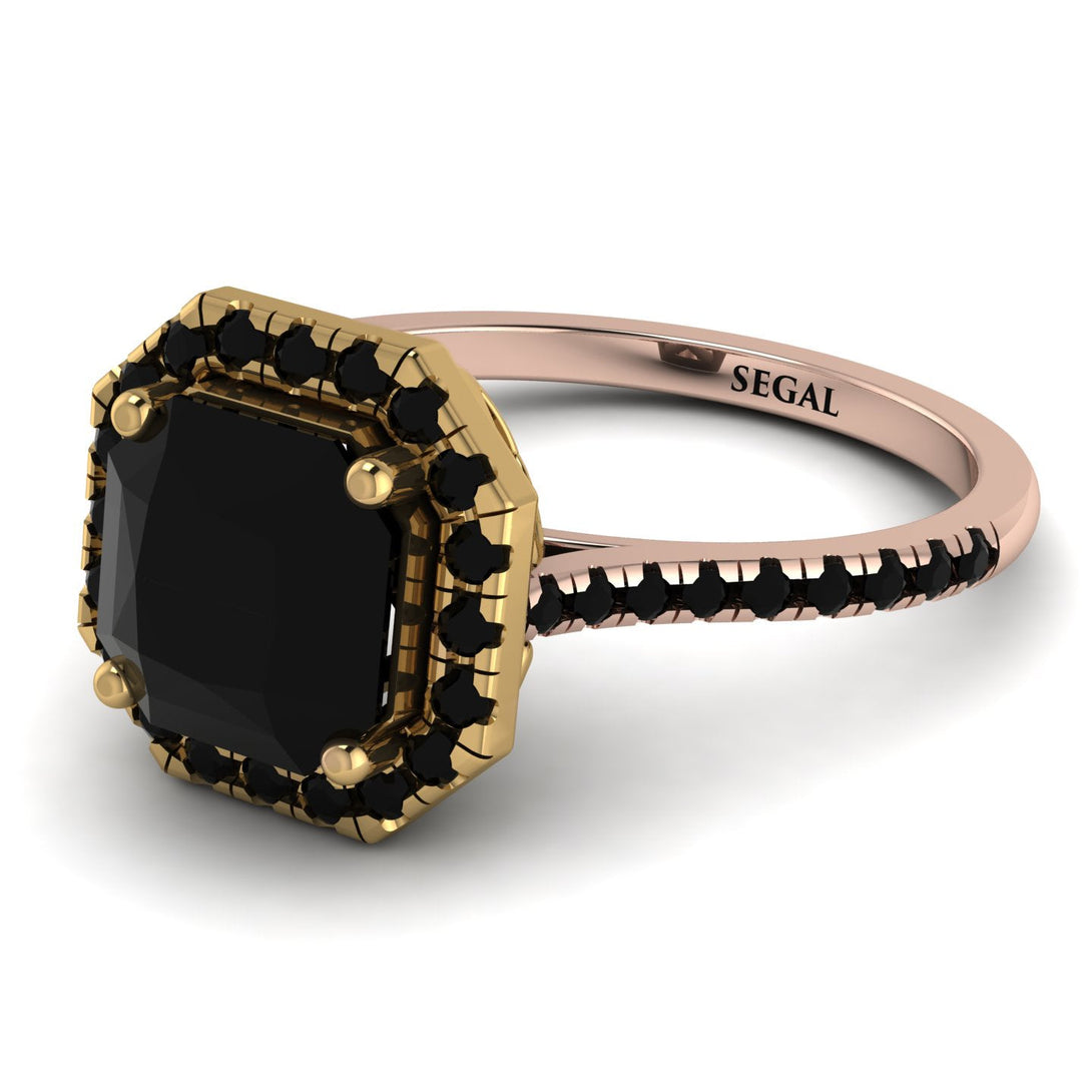 Two Tones Gorgeous Radiant Cut Black Diamond Pave Engagement Ring With Hidden Stone - Felicity No. 79