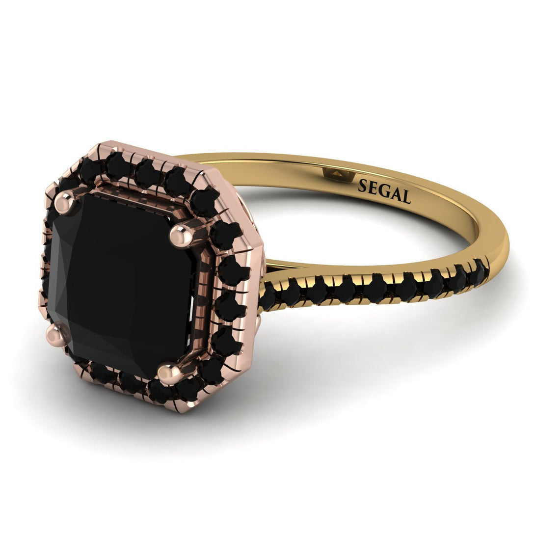 Two Tones Gorgeous Radiant Cut Black Diamond Pave Engagement Ring With Hidden Stone - Felicity No. 79